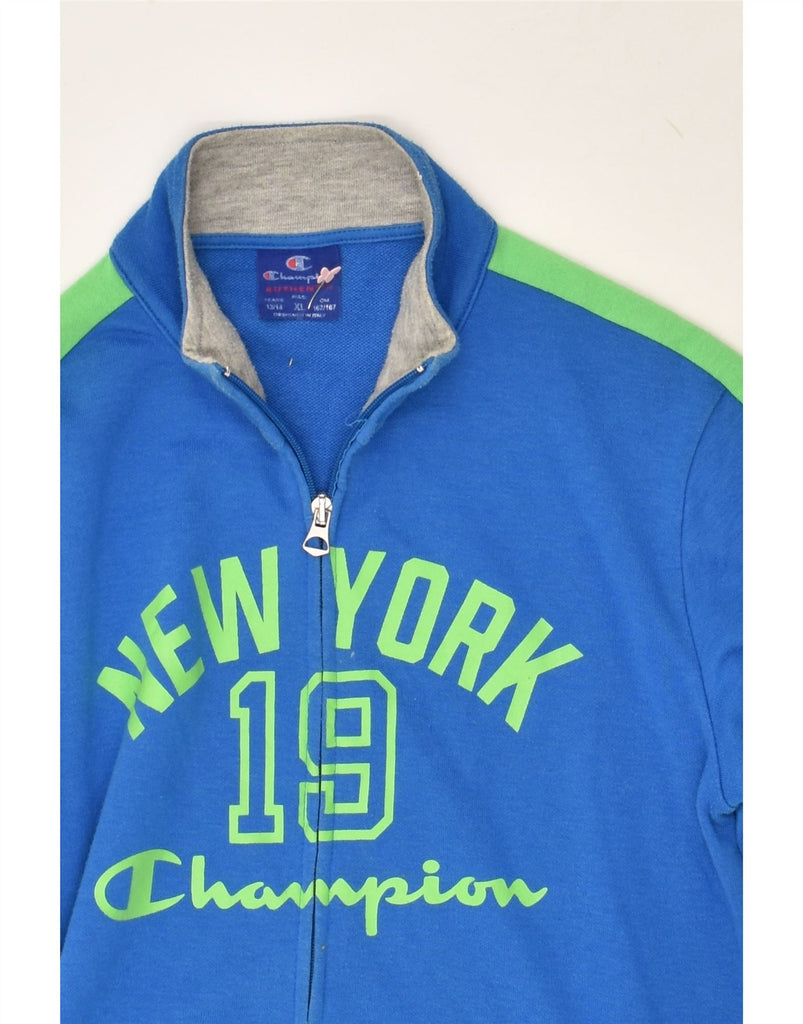 CHAMPION Boys Graphic Tracksuit Top Jacket 13-14 Years Blue Colourblock | Vintage Champion | Thrift | Second-Hand Champion | Used Clothing | Messina Hembry 