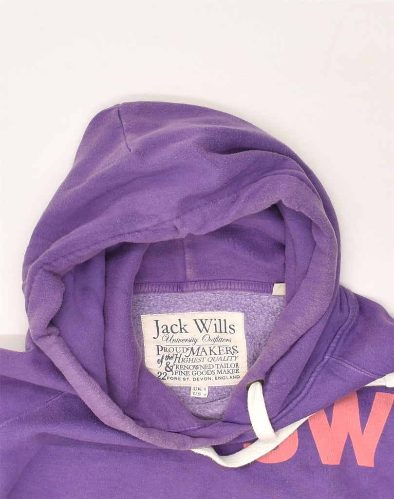 JACK WILLS Womens Graphic Hoodie Jumper UK 8 Small Purple Cotton | Vintage Jack Wills | Thrift | Second-Hand Jack Wills | Used Clothing | Messina Hembry 