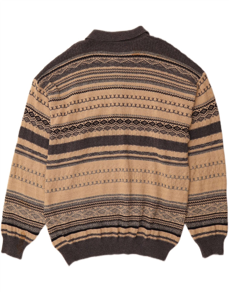 PETER MASS Mens Polo Neck Jumper Sweater XL Grey Fair Isle Vintage Peter Mass and Second-Hand Peter Mass from Messina Hembry 