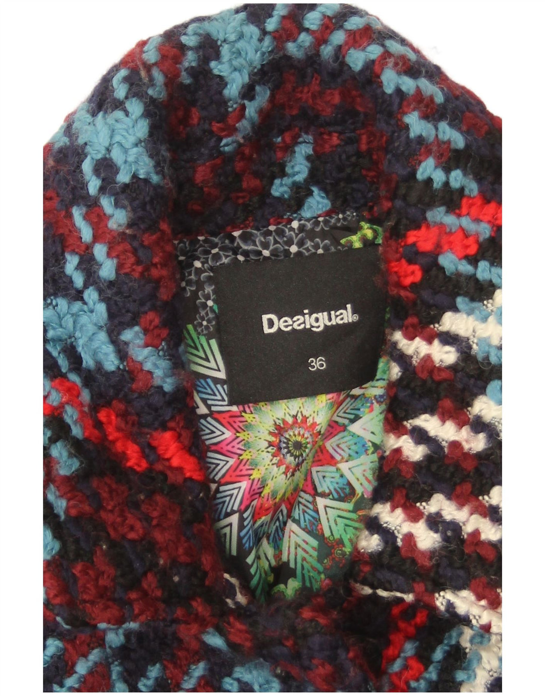 Desigual Womens Overcoat EU 36 Small Multicoloured Check Acrylic