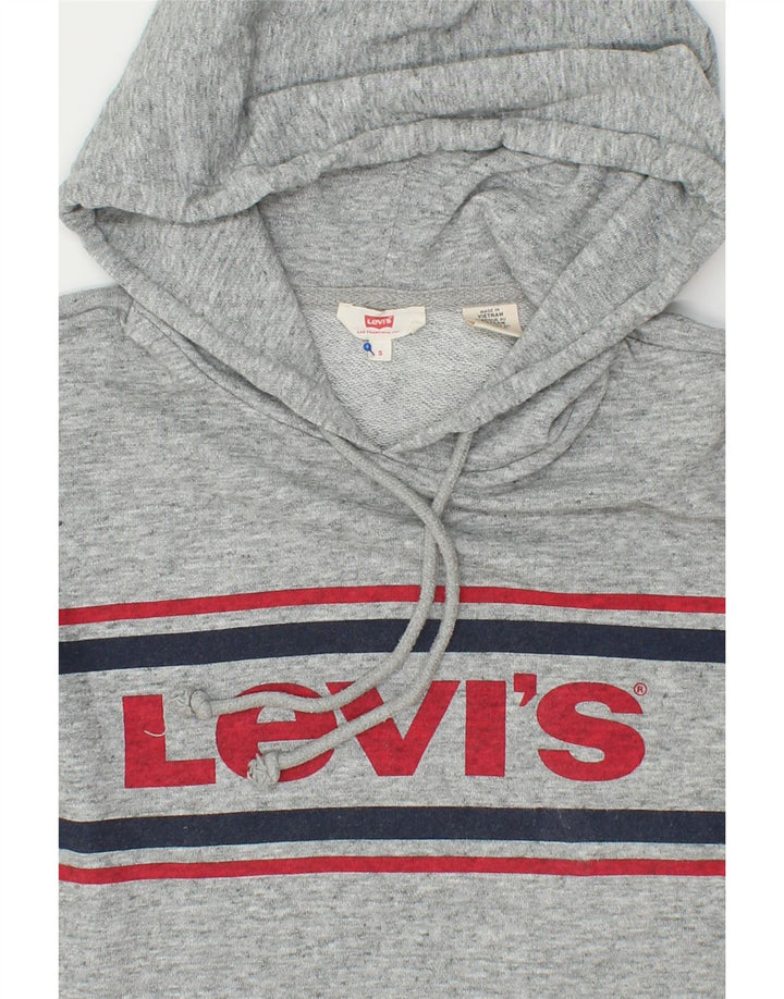 LEVI'S Womens Oversized Graphic Hoodie Jumper UK 10 Small Grey Flecked Vintage Levi's and Second-Hand Levi's from Messina Hembry 
