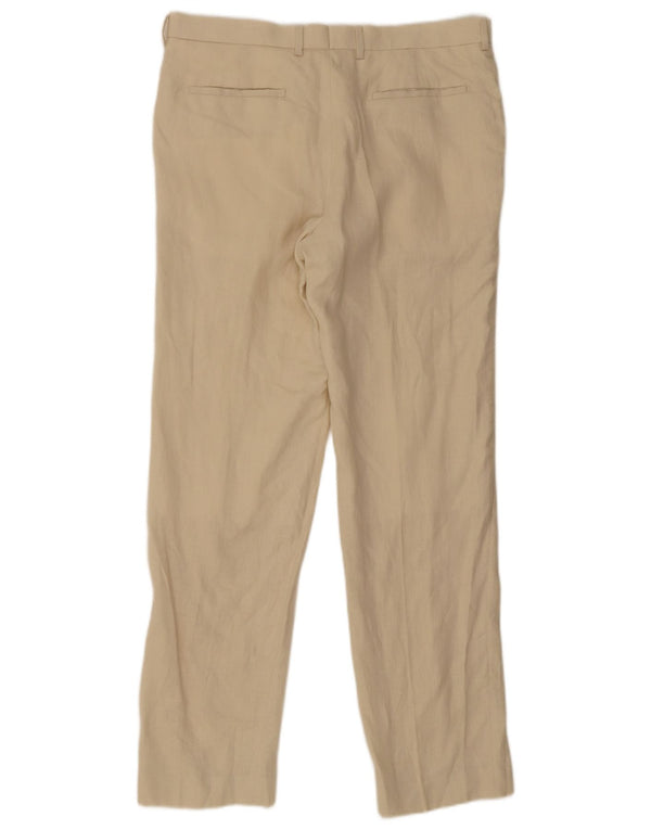 Marks & Spencer Mens Straight Suit Trousers W36 L33 Beige Linen