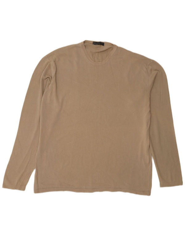 Zara Mens Crew Neck Jumper Sweater XL Beige Cotton