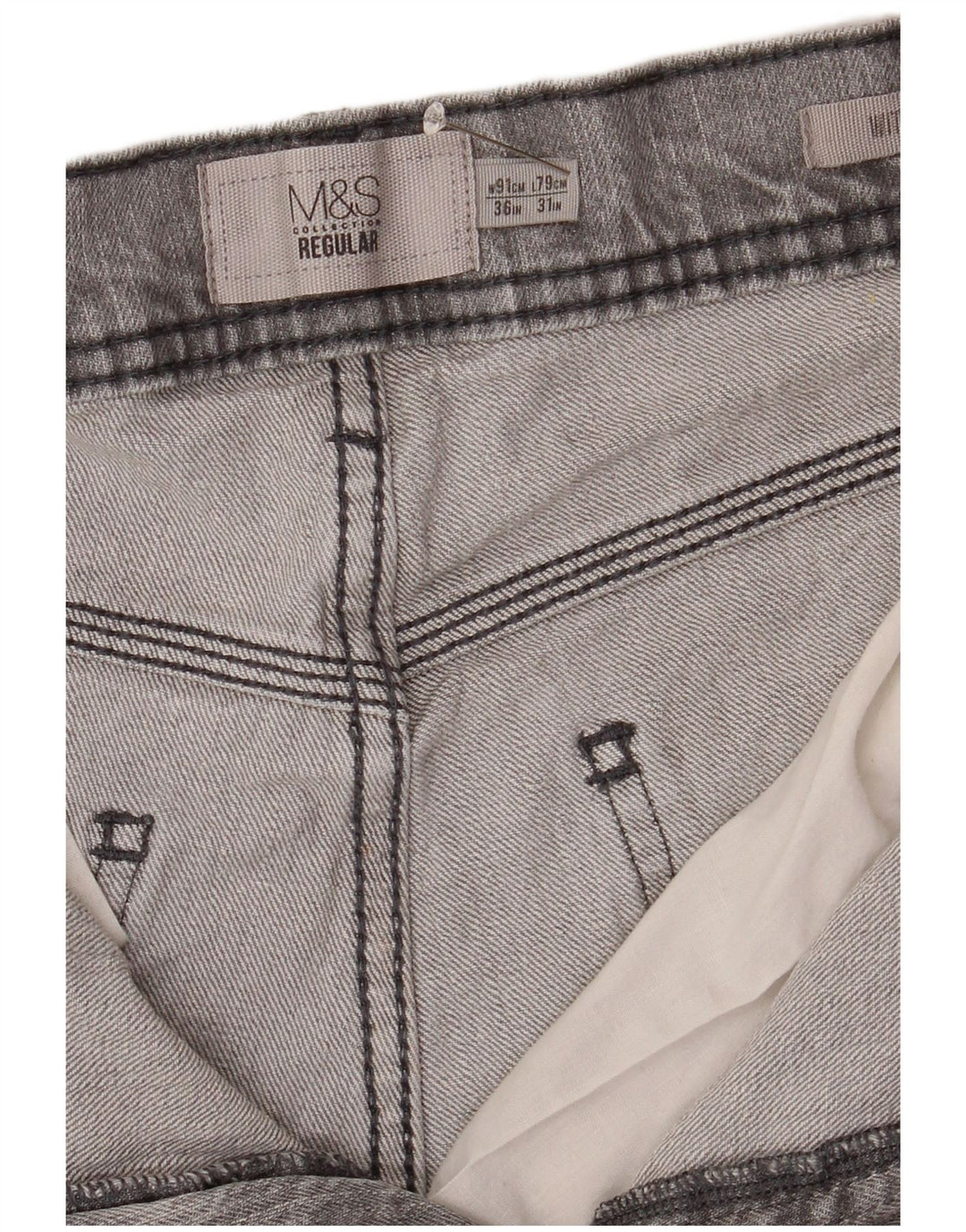 Marks & Spencer Mens Stretch Regular Straight Jeans W36 L31 Grey Cotton