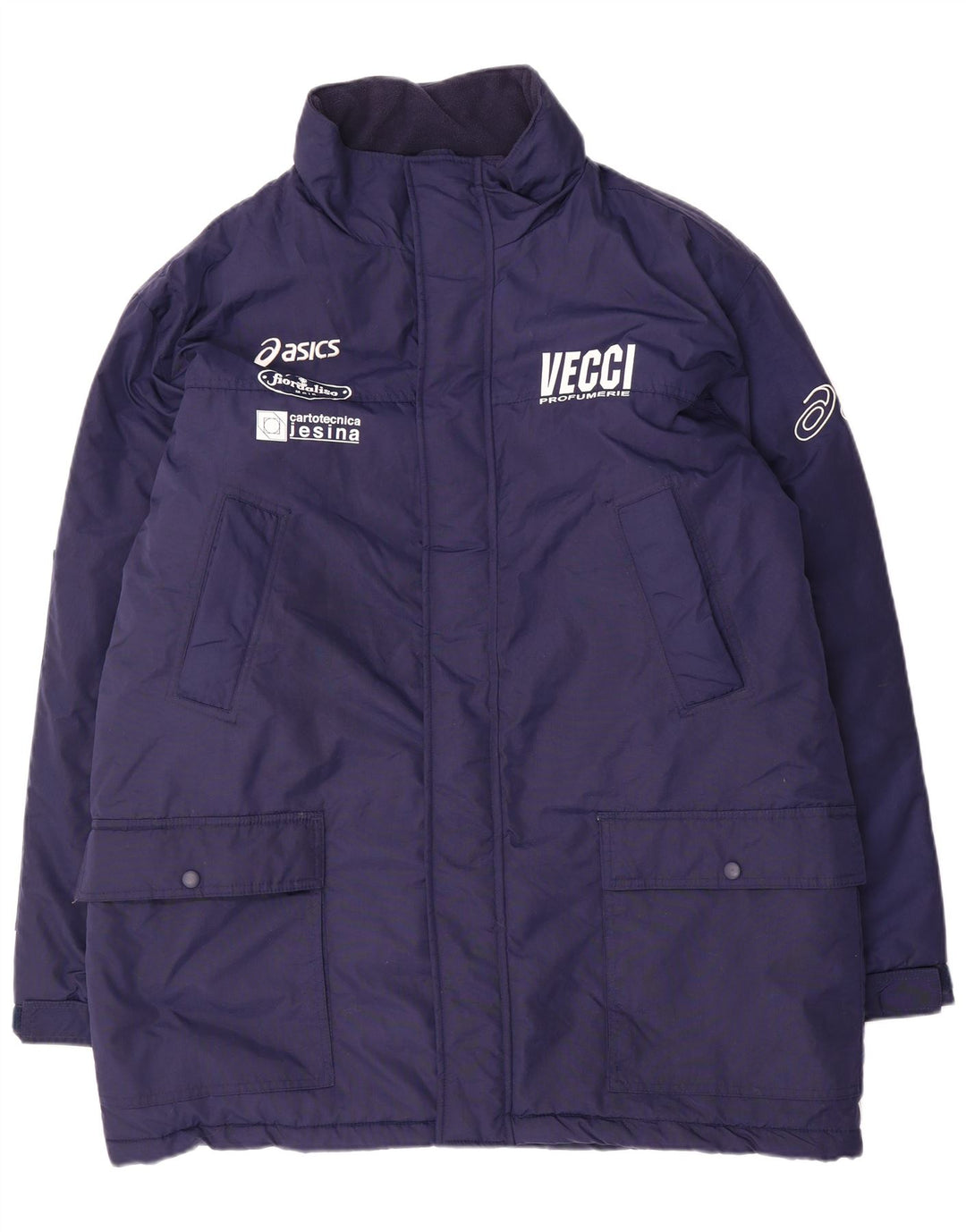 Asics Mens Graphic Padded Jacket UK 42 XL Navy Blue Nylon