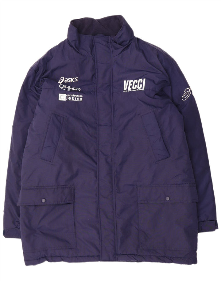 Asics Mens Graphic Padded Jacket UK 42 XL Navy Blue Nylon