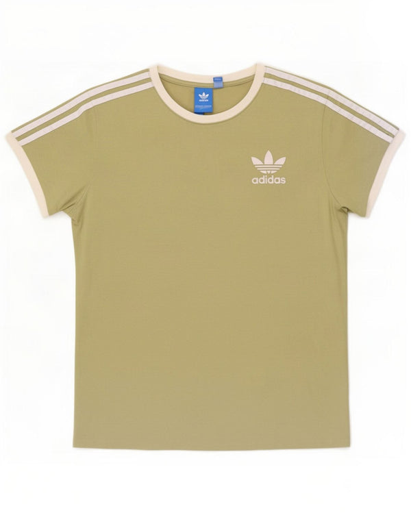 Adidas Womens T-Shirt Top UK 8 Small Khaki Colourblock Cotton