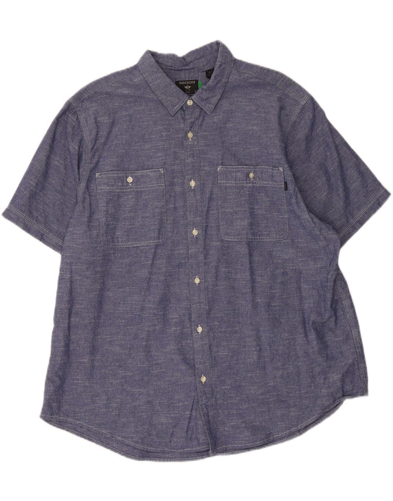 DOCKERS Mens Short Sleeve Shirt 2XL Navy Blue Cotton Vintage Dockers and Second-Hand Dockers from Messina Hembry 