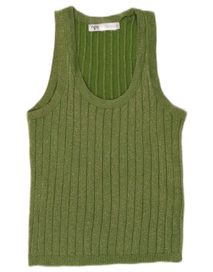 Zara Womens Vest Top UK 10 Small Green Flecked Viscose