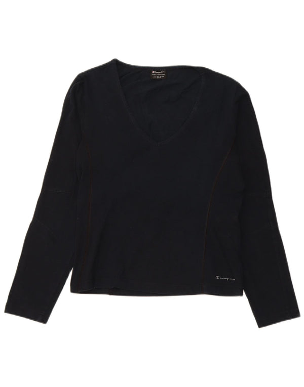 Champion Womens Top Long Sleeve UK 14 Large Navy Blue Cotton