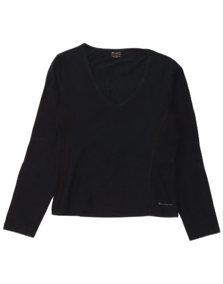 Champion Womens Top Long Sleeve UK 14 Large Navy Blue Cotton