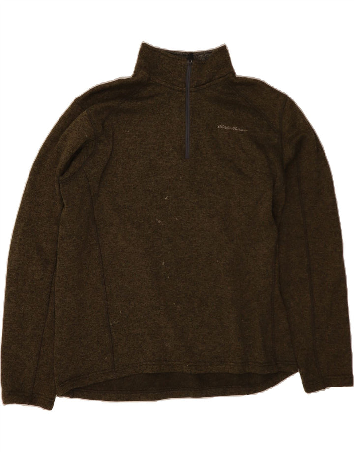 EDDIE BAUER Mens Zip Neck Sweatshirt Jumper XL Khaki Polyester Vintage Eddie Bauer and Second-Hand Eddie Bauer from Messina Hembry 