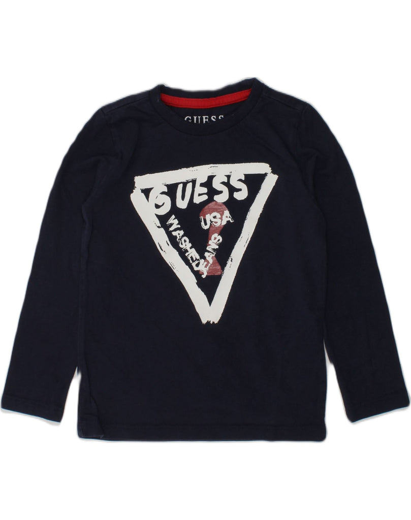 GUESS Girls Graphic Top Long Sleeve 2-3 Years Navy Blue Cotton | Vintage Guess | Thrift | Second-Hand Guess | Used Clothing | Messina Hembry 