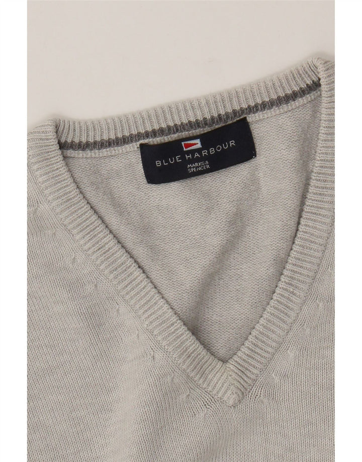Marks & Spencer Mens Blue Harbour V-Neck Jumper Sweater Large Grey