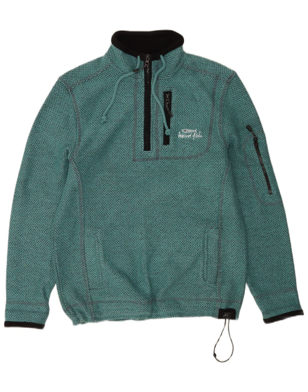 Weird Fish Mens Graphic Zip Neck Sweatshirt Jumper Small Turquoise Cotton