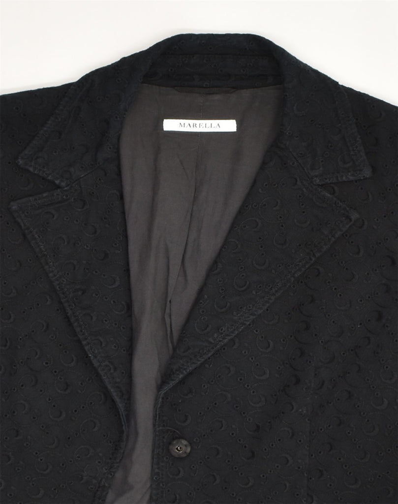 MARELLA Womens 3/4 Sleeve Blazer Jacket UK 16 Large Black Cotton | Vintage Marella | Thrift | Second-Hand Marella | Used Clothing | Messina Hembry 