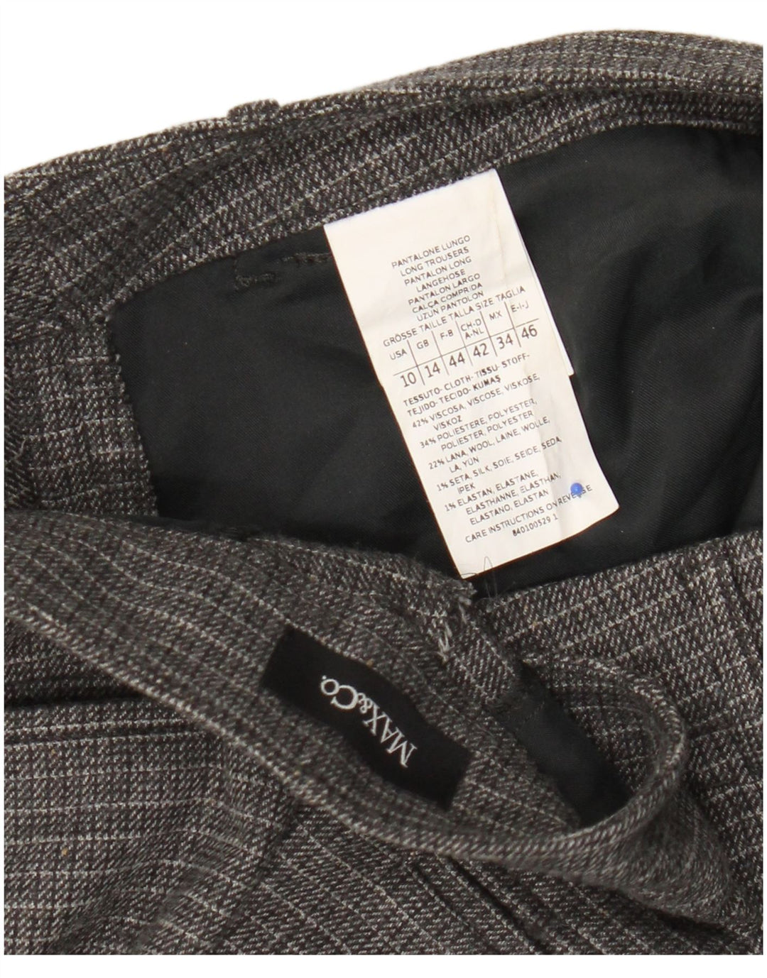 Max & Co. Womens Slim Cropped Trousers UK 14 Large W34 L24 Grey Check