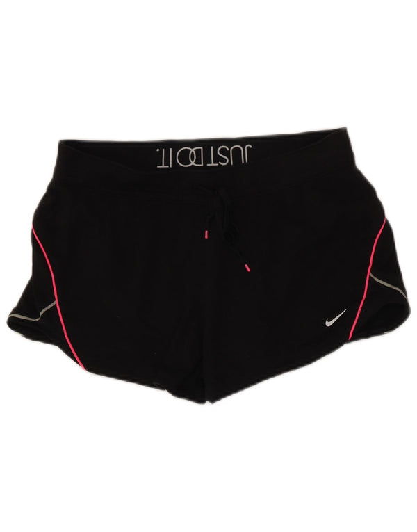 Nike Womens Dri Fit Graphic Sport Shorts UK 14 Medium Black Cotton