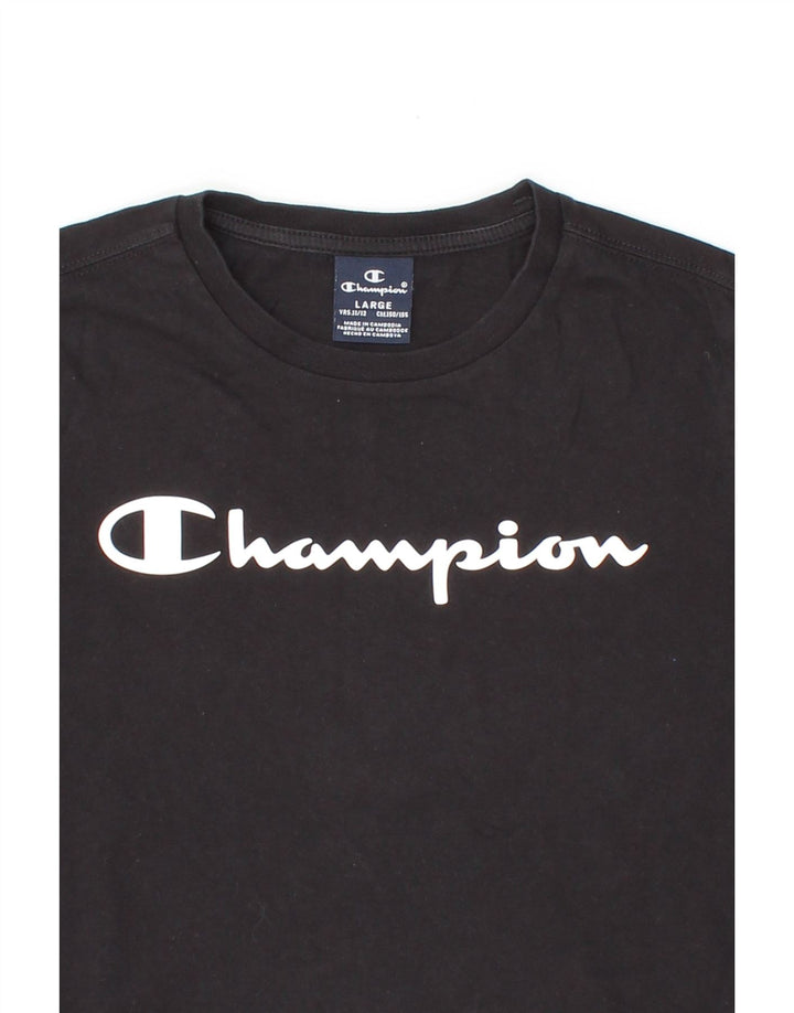 CHAMPION Boys Graphic Top Long Sleeve 11-12 Years Large Black Colourblock Vintage Champion and Second-Hand Champion from Messina Hembry 