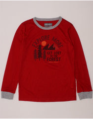 EDDIE BAUER Boys Graphic Top Long Sleeve 7-8 Years Small Red Polyester