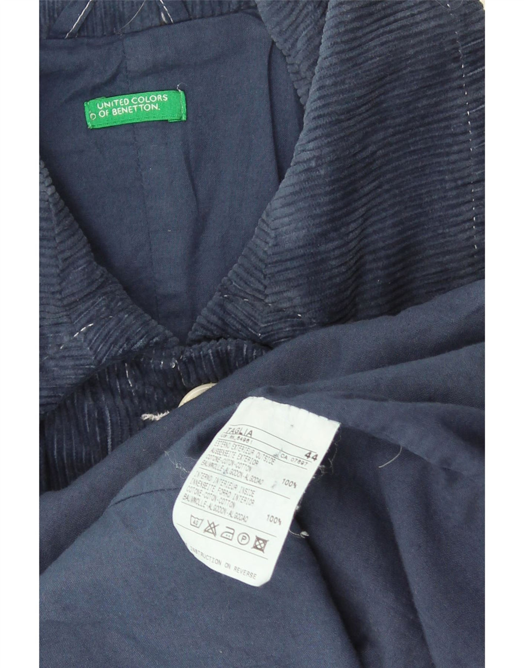 Benetton Womens Corduroy Coat IT 44 Medium Navy Blue Cotton