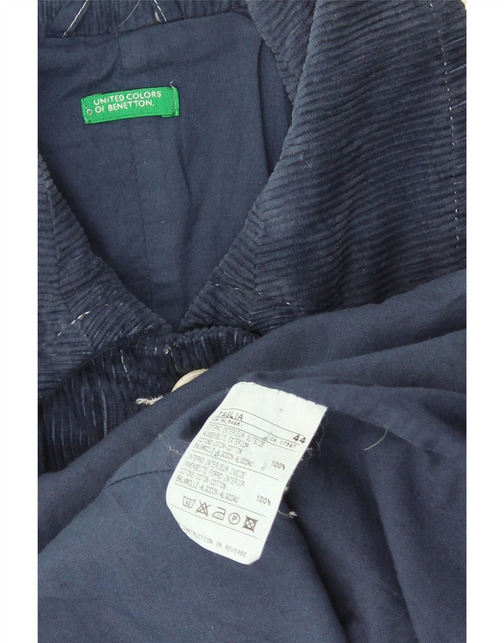 Benetton Womens Corduroy Coat IT 44 Medium Navy Blue Cotton