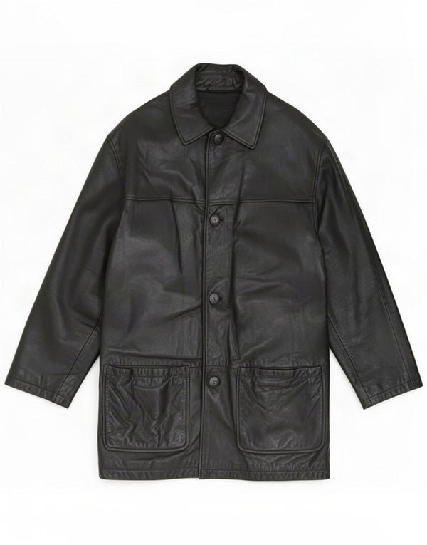 Marks & Spencer Mens St. Michael Leather Coat UK 38 Medium Black