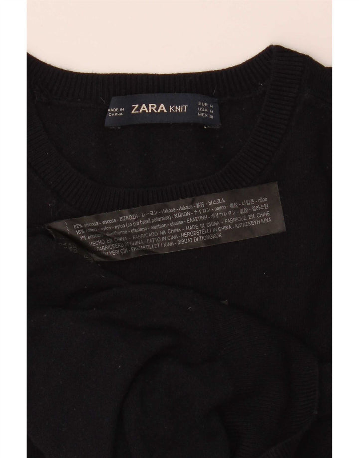 Zara Womens Crew Neck Jumper Sweater UK 12 Medium Navy Blue Viscose