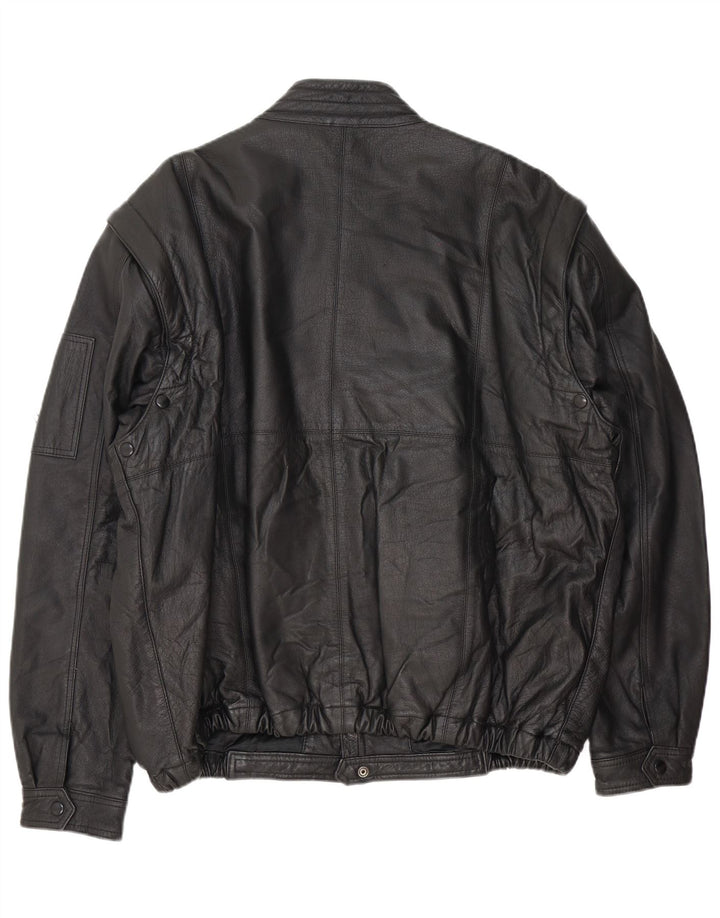 C&A Mens Leather Bomber Jacket EU 58 XL Black