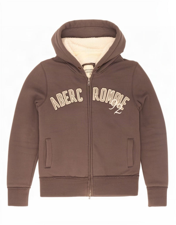Abercrombie & Fitch Mens Graphic Sherpa Zip Hoodie Sweater Small Grey