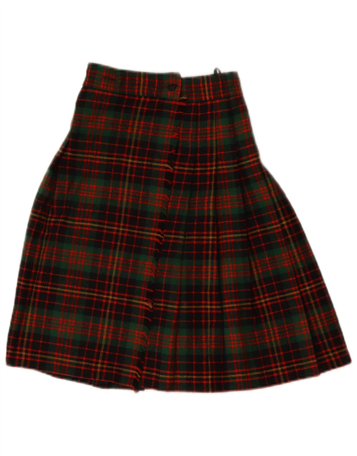 Vintage Womens Wrap Skirt W22 2XS Green Plaid