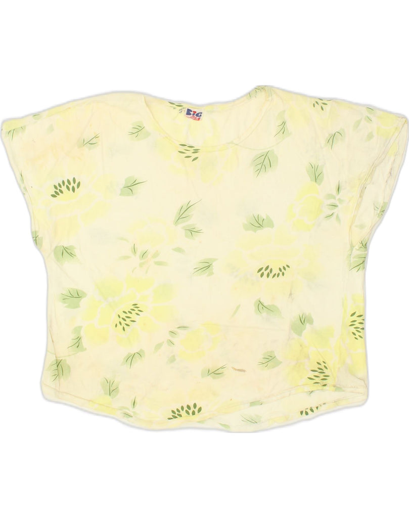 VINTAGE Womens Crop Top UK 16 Large Yellow Floral Cotton | Vintage Vintage | Thrift | Second-Hand Vintage | Used Clothing | Messina Hembry 