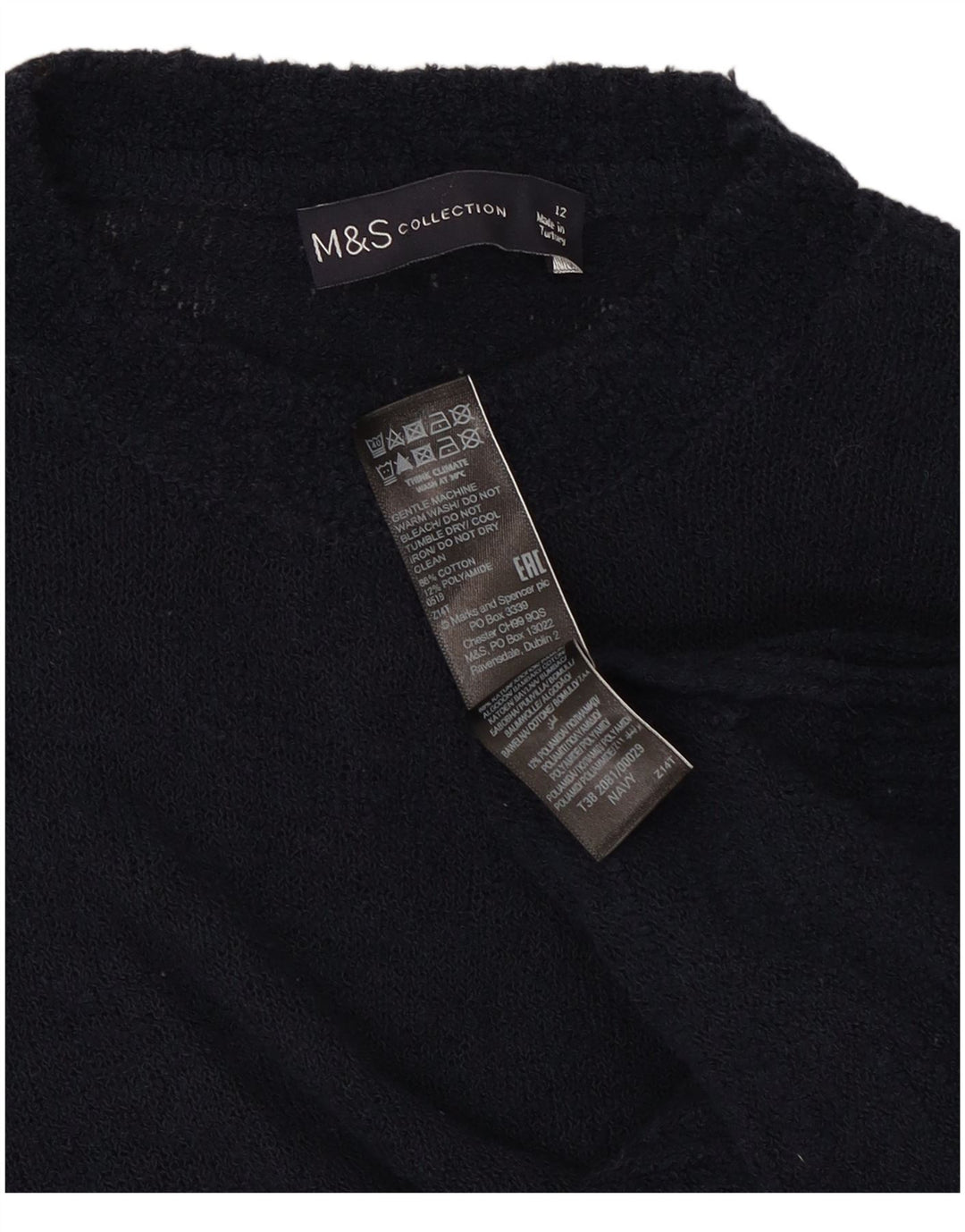 Marks & Spencer Womens Crew Neck Jumper Sweater UK 12 Medium Navy Blue