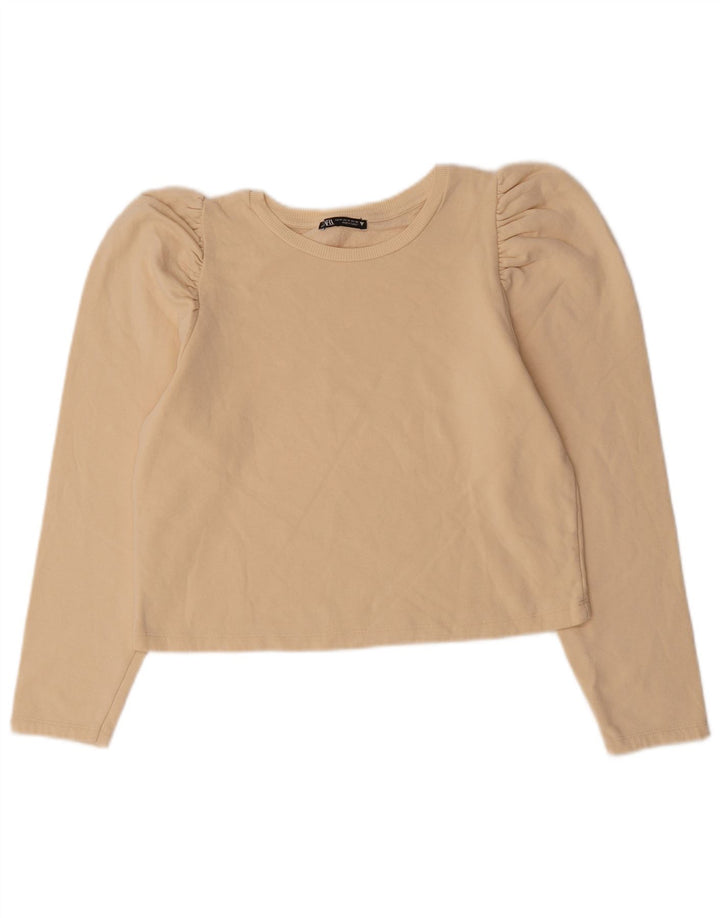 Zara Womens Crop Top Long Sleeve UK 14 Medium Beige