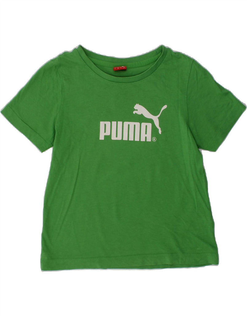 PUMA Boys Graphic T-Shirt Top 7-8 Years Small Green Cotton | Vintage Puma | Thrift | Second-Hand Puma | Used Clothing | Messina Hembry 