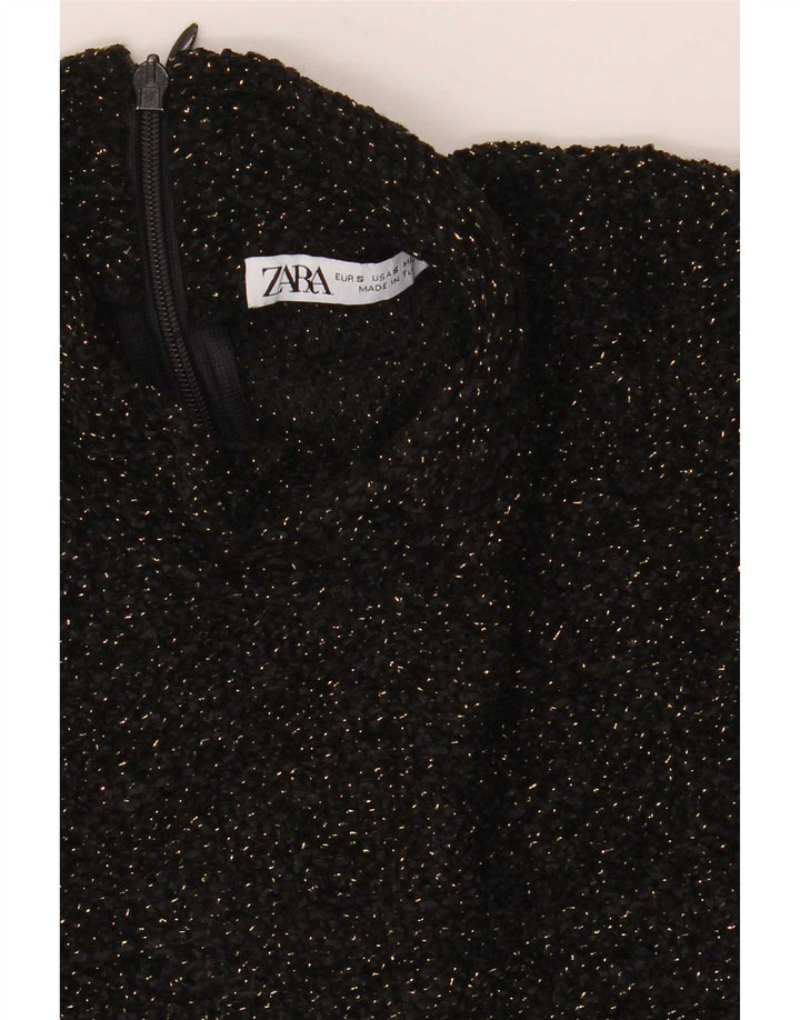 Zara Womens Blouse Top UK 10 Small Black Flecked Polyester