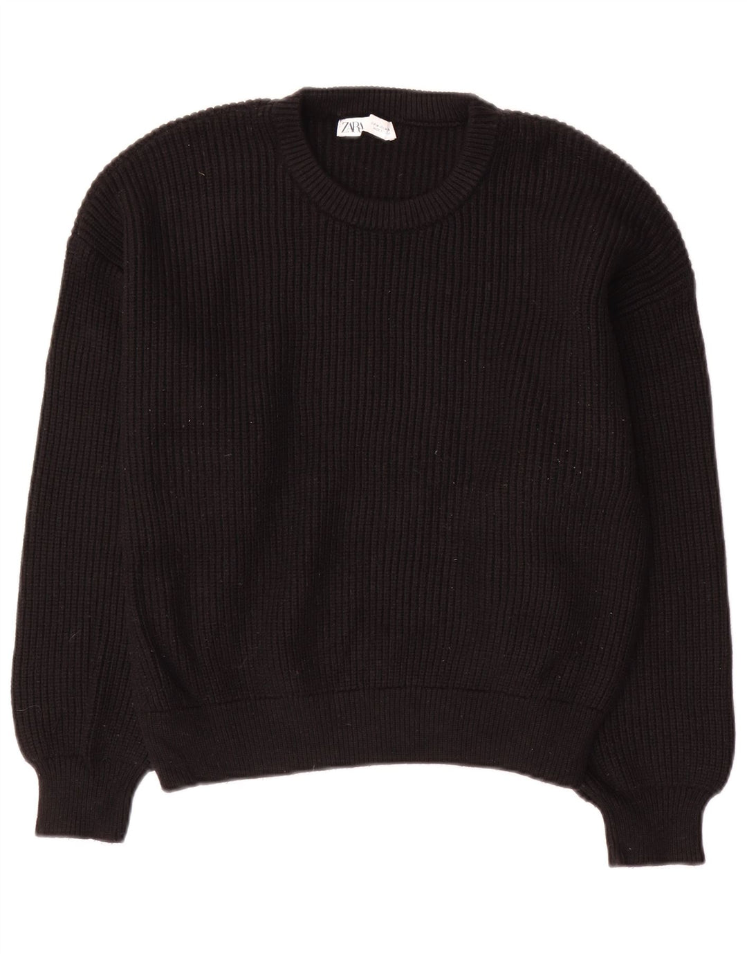Zara Womens Crew Neck Jumper Sweater UK 14 Medium Black Viscose