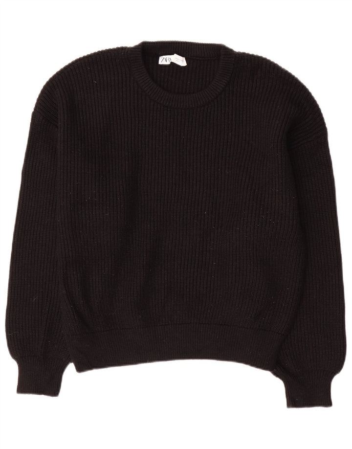 Zara Womens Crew Neck Jumper Sweater UK 14 Medium Black Viscose