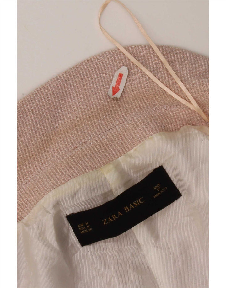 Zara Womens 3/4 Sleeve Open Blazer Jacket UK 14 Medium Pink Viscose