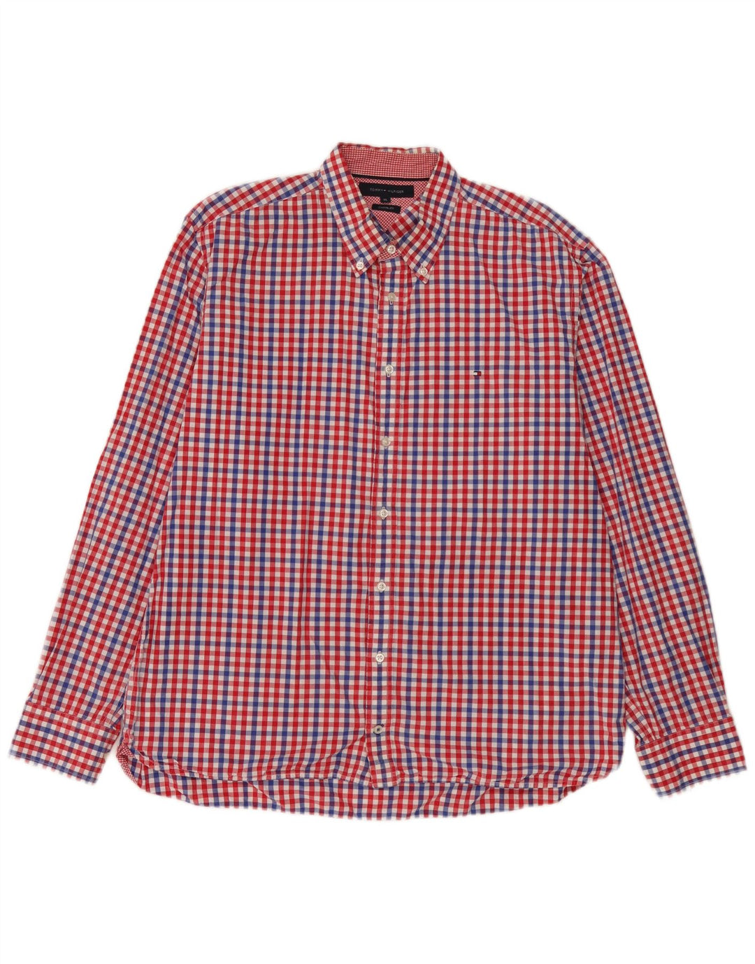 Tommy Hilfiger Mens Custom Fit Shirt XL Red Gingham Cotton