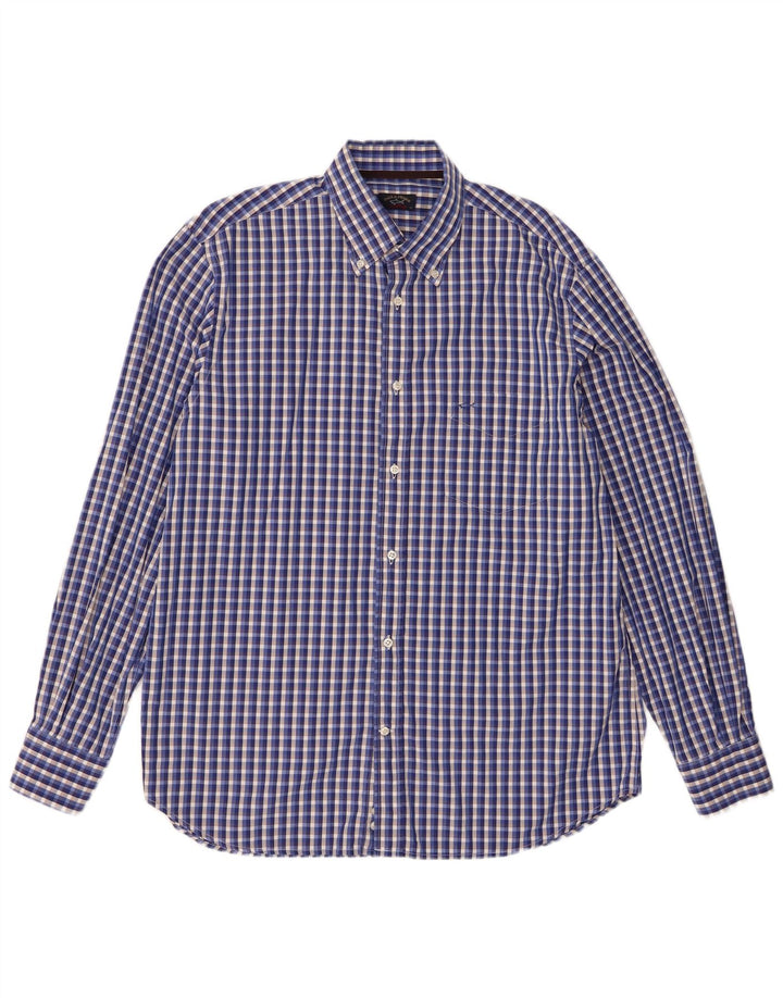 Paul & Shark Mens Shirt Size 42 Large Blue Check Cotton