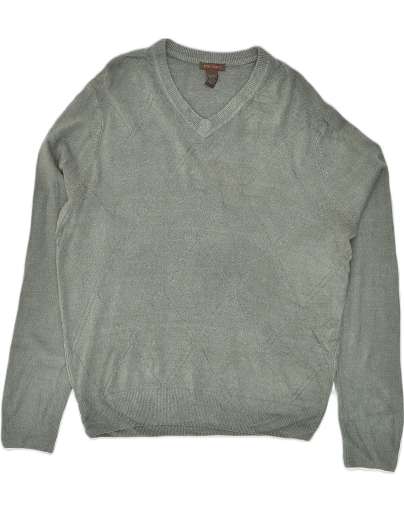 DOCKERS Mens V-Neck Jumper Sweater Large Grey Acrylic | Vintage Dockers | Thrift | Second-Hand Dockers | Used Clothing | Messina Hembry 