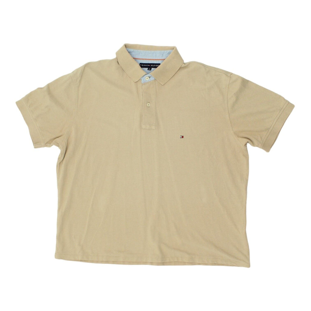 Tommy Hilfiger Small Logo Mens Beige Polo Shirt | Vintage Designer Top VTG | Vintage Messina Hembry | Thrift | Second-Hand Messina Hembry | Used Clothing | Messina Hembry 