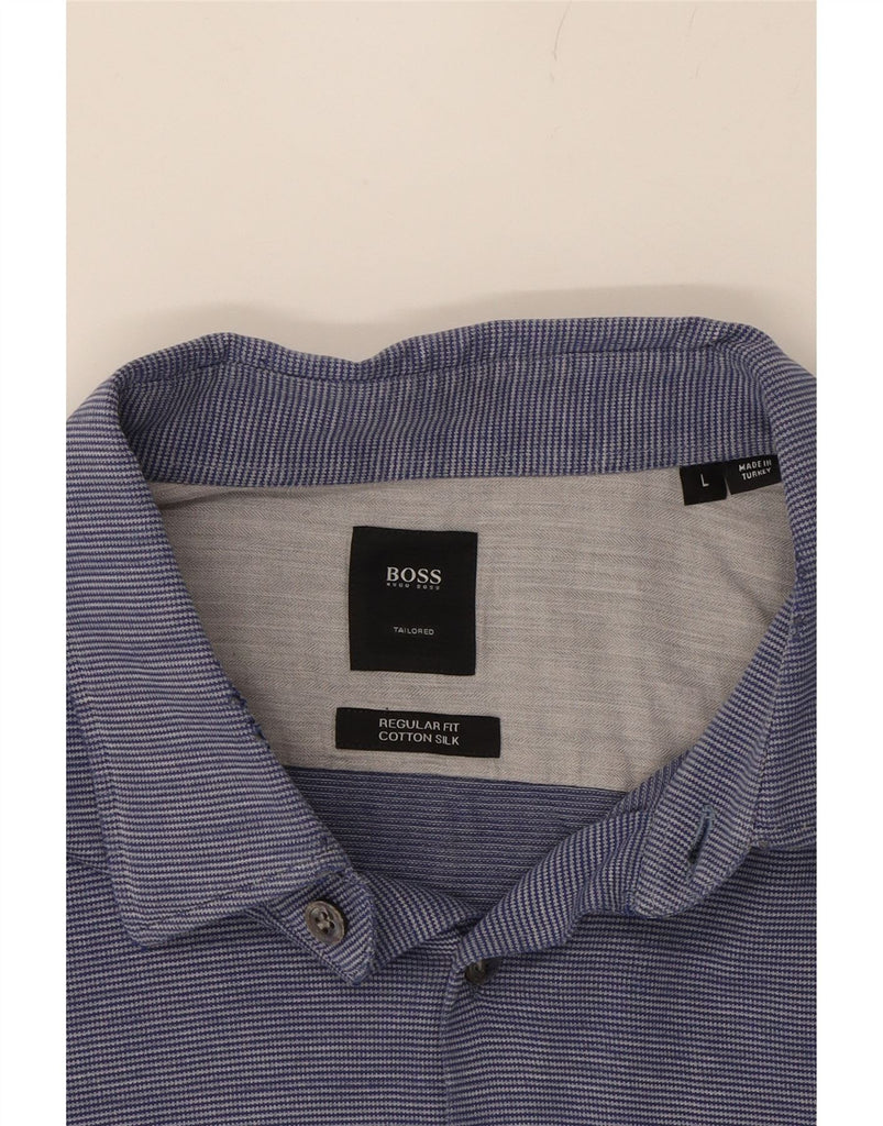 HUGO BOSS Mens Tailored Regular Fit Shirt Large Blue Pinstripe Cotton Vintage Hugo Boss and Second-Hand Hugo Boss from Messina Hembry 