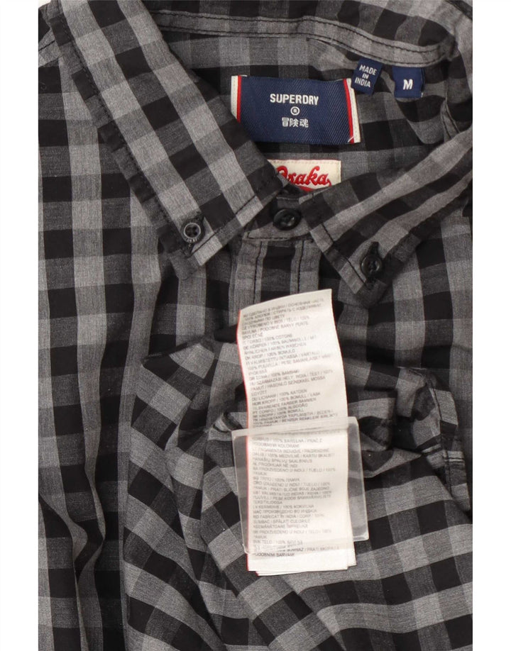Superdry Mens Osaka Shirt Medium Grey Gingham Cotton