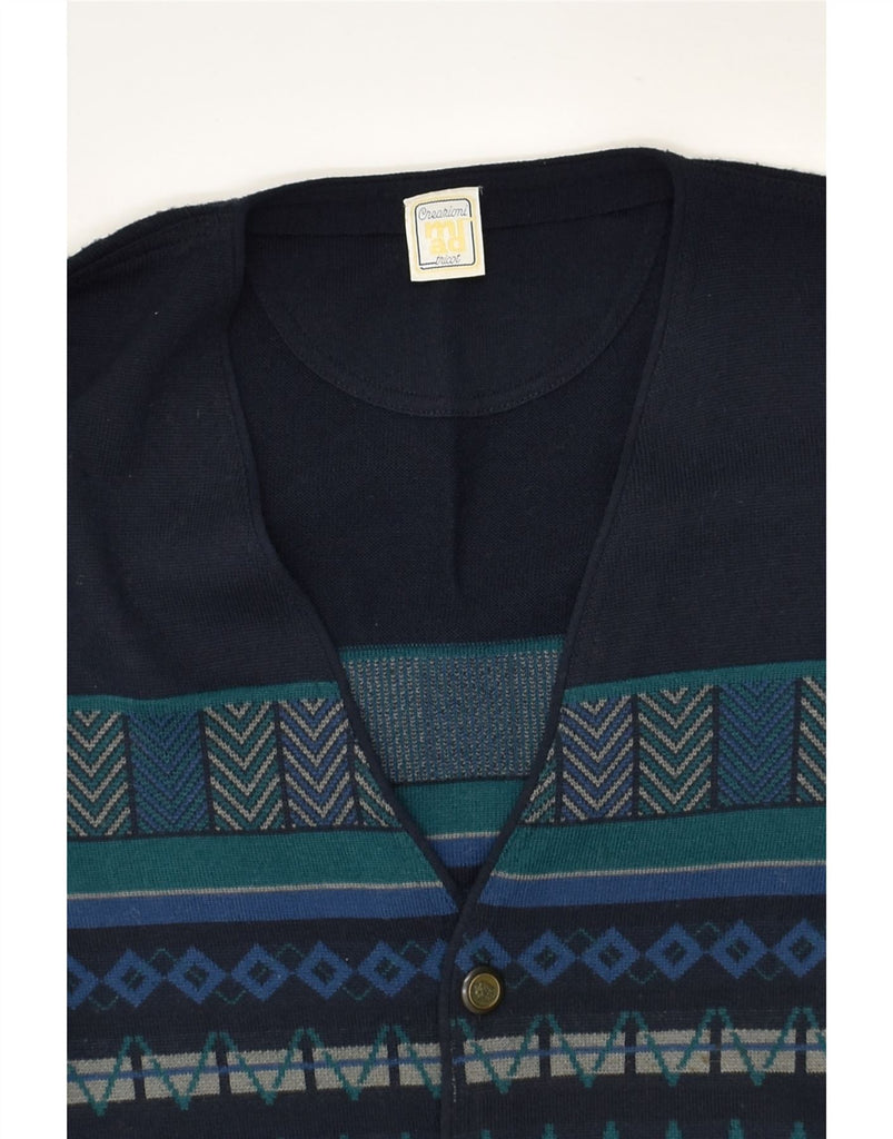 VINTAGE Mens Cardigan Sweater Large Navy Blue Fair Isle Wool | Vintage Vintage | Thrift | Second-Hand Vintage | Used Clothing | Messina Hembry 