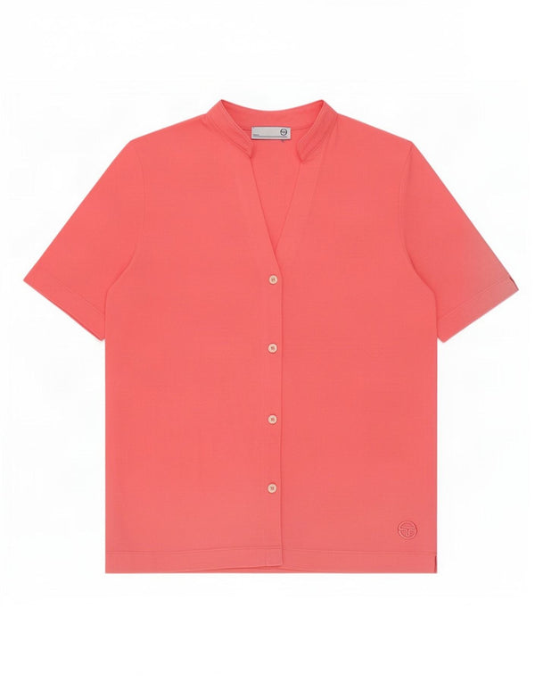 Sergio Tacchini Womens Short Sleeve Shirt Blouse UK 16 Large Pink Cotton