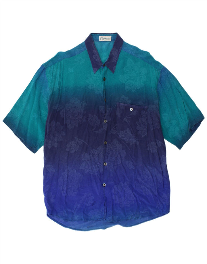 MESSORI Mens Short Sleeve Shirt Large Blue Floral
