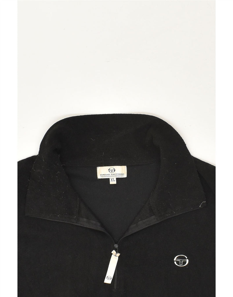 SERGIO TACCHINI Mens Zip Neck Fleece Jumper XL Black Polyester | Vintage Sergio Tacchini | Thrift | Second-Hand Sergio Tacchini | Used Clothing | Messina Hembry 