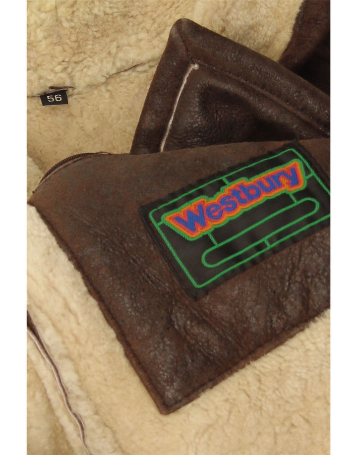 WESTBURY Mens Shearling Jacket IT 56 3XL Brown Leather